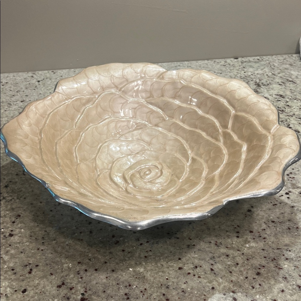 Elegant Cream Enamel and Silver Decorative Bowl